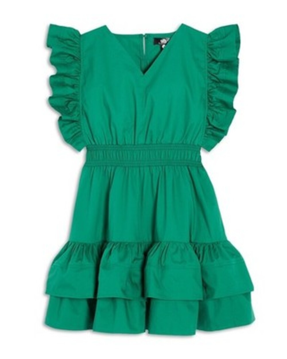 AQUA Poplin Tiered Flutter Sleeve Dress Girls L Green V-Neck Button Back Closure